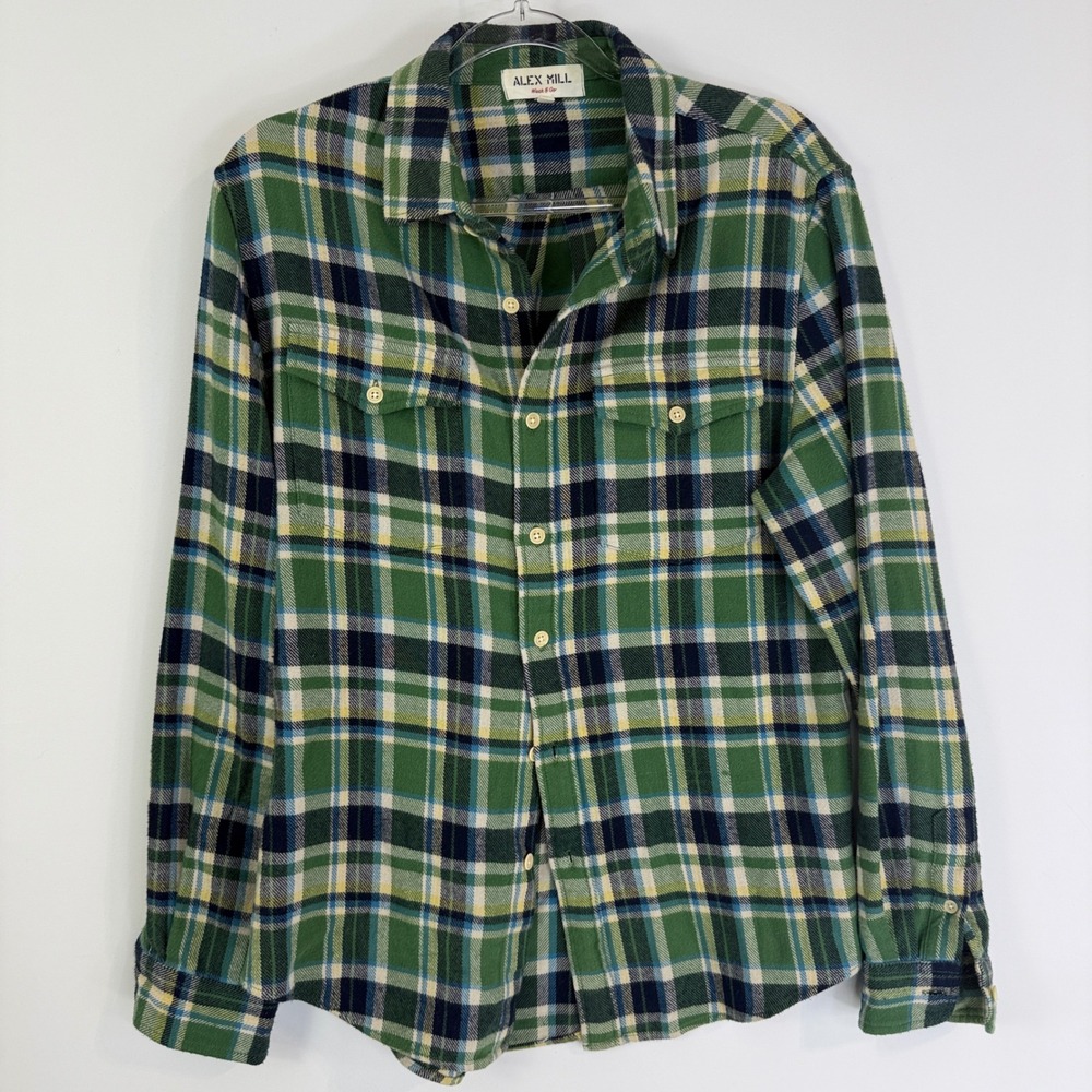 Alex Mill Button Up Shirt Mens Medium Green Plaid Wash & Go Flannel Cotton